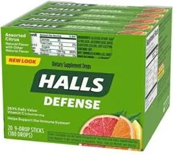 ''Halls Defense VITAMIN C Assorted Citrus Drops 9pcs, 20ct''