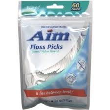 Aim Dental Floss Picks with Waxed Nylon Thread 60 ct