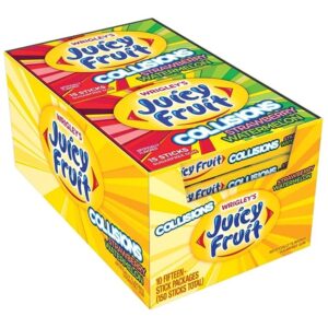 WRIGLEY’S JUICY FRUIT Collisions Strawberry Watermelon Gum 15pcs, 10ct