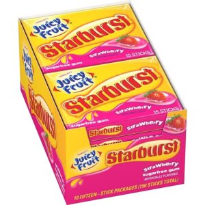 WRIGLEY’S JUICY FRUIT STARBURST Strawberry Gum 15pcs, 10ct