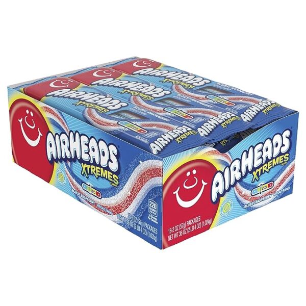 Airheads Xtremes Bluest Raspberry Sour Candy 2oz, 18ct