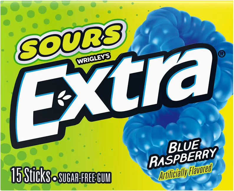 Extra sour blue rasberry Gum 15pcs, 10ct